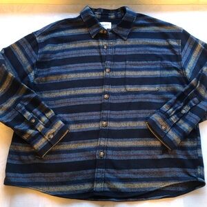 Good Fellow Navy Blue Striped Flannel Warm Jacket Men’s Size XXL Long Sleeves